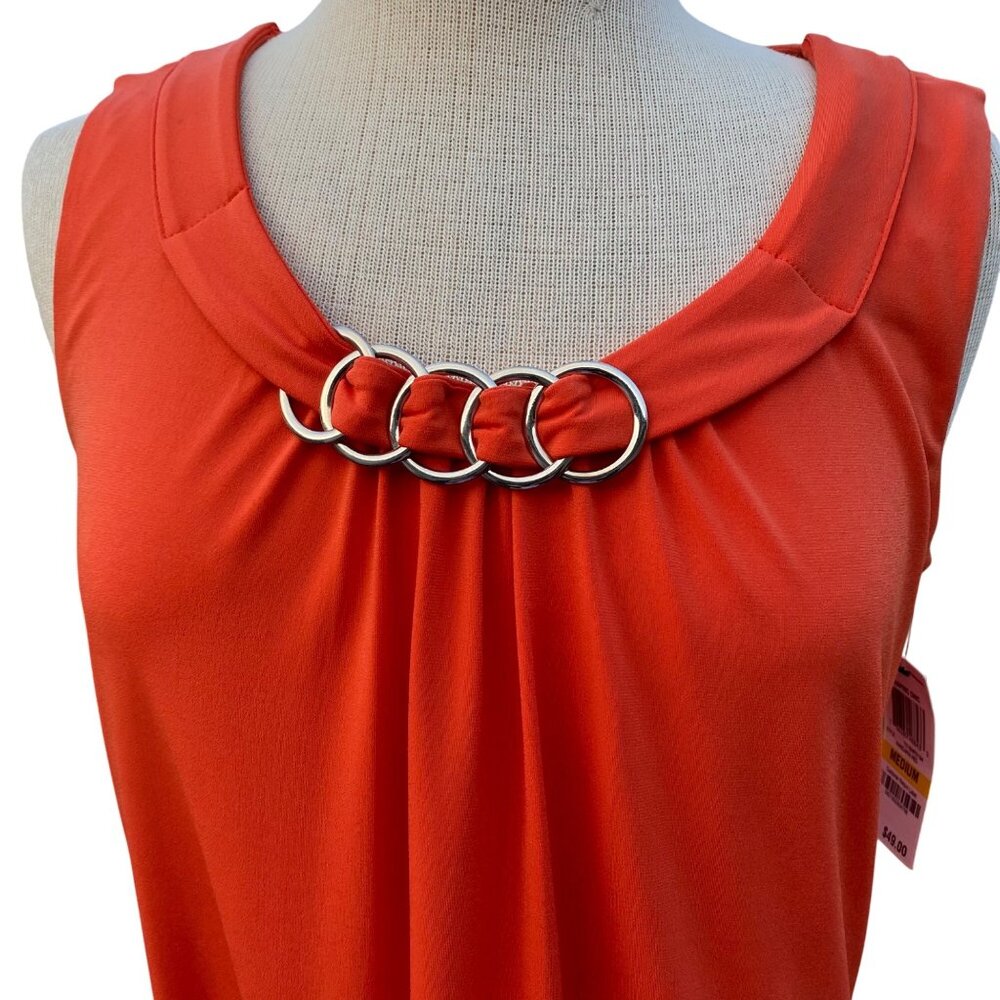 Alfani Womens Bubble Hem Tank Top Mandarin Red Sleeveless Silvertone Ring - Picture 2 of 11
